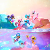Jajaja ¡Sorpresa! Mermaid Makeover Magic Baby Sisters - Cola de sirena que cambia de color con bola de almeja para exhibición, 6 muñecas coleccionables - Edades 4+