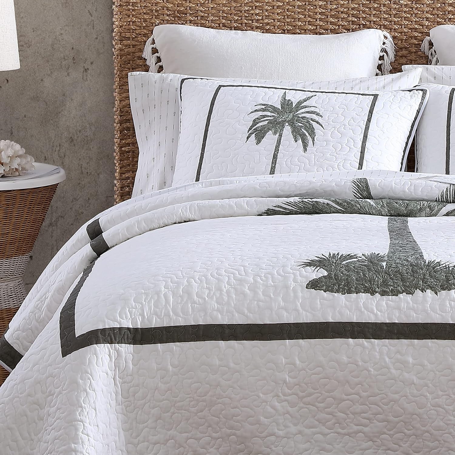Colección Tommy Bahama Palm Island | Edredón - 100% algodón, reversible, suave y transpirable, prelavado para mayor suavidad, cama king size, gris Edredones y edredones Naty Shop