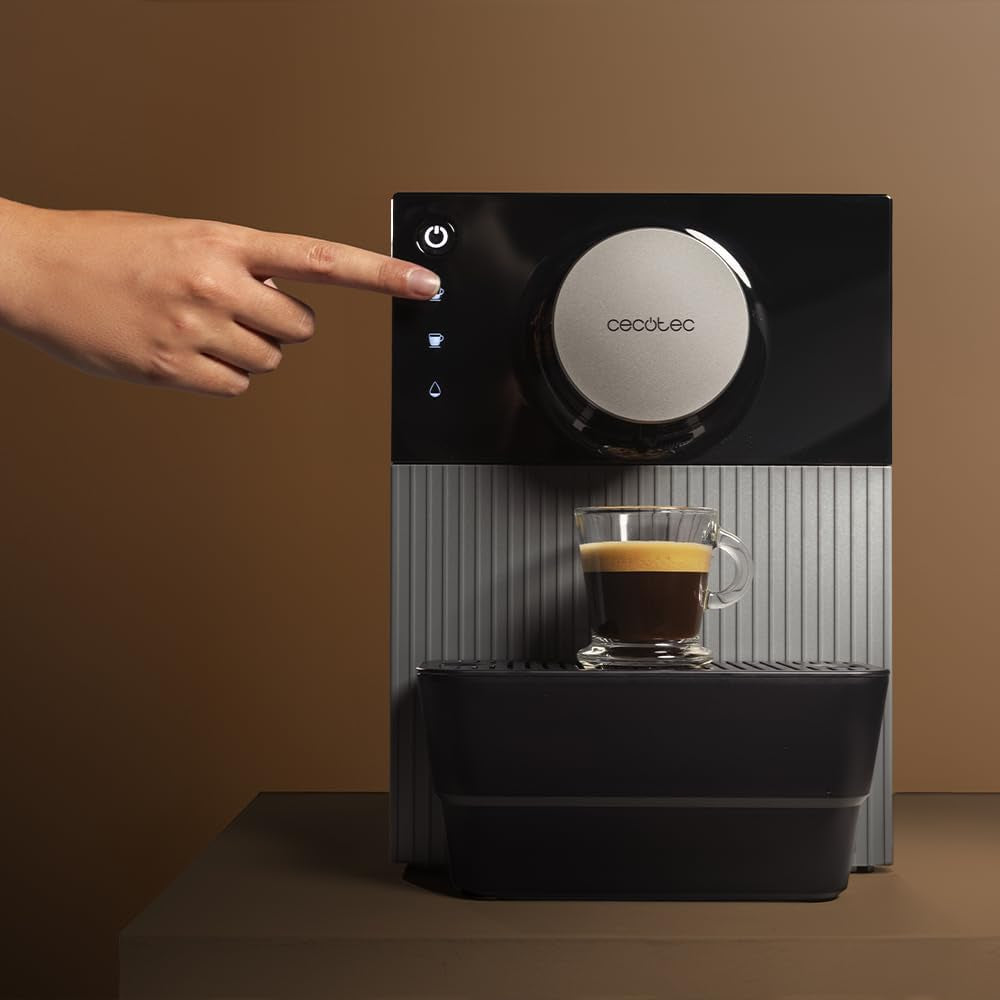 Cecotec Cafetera espresso compacta Cremmaet Cube, 1350 W, sistema de prensado 10 g, sistema de preinfusión, 19 bar, sistema thermoblock, 5 niveles de molienda, panel de control táctil