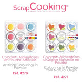 Scrapcooking - Juego de 9 colorantes alimentarios en polvo - Azul, Amarillo, Rosa, Púrpura, Naranja, Verde lima, Rojo, Rosa empolvado, Negro - Colorante en polvo comestible para tartas, muffins, macarons - 4270