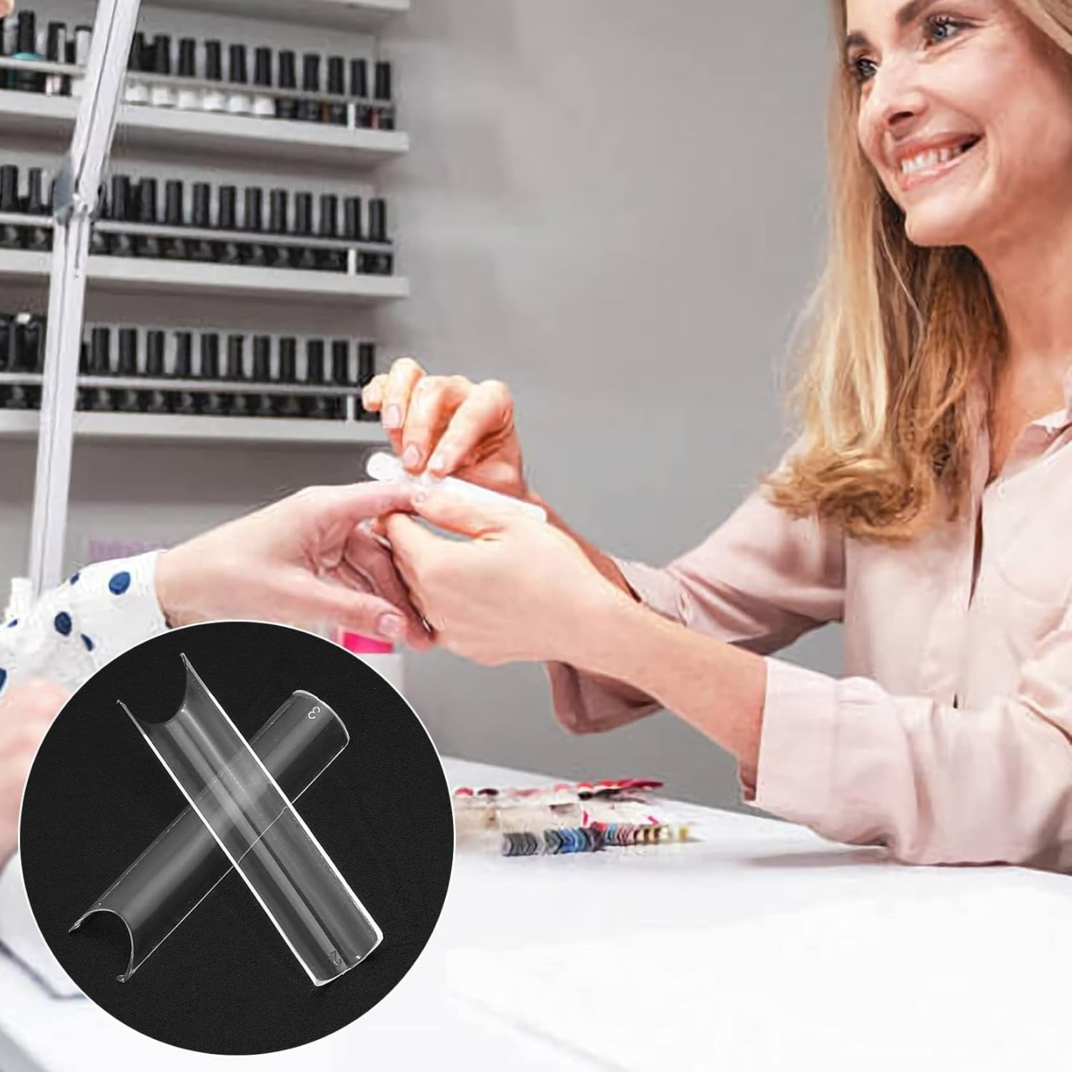 200 puntas de uñas postizas, puntas de uñas artificiales acrílicas, puntas de uñas postizas francesas, puntas de uñas postizas transparentes cuadradas rectas extralargas para salones de uñas de bricolaje