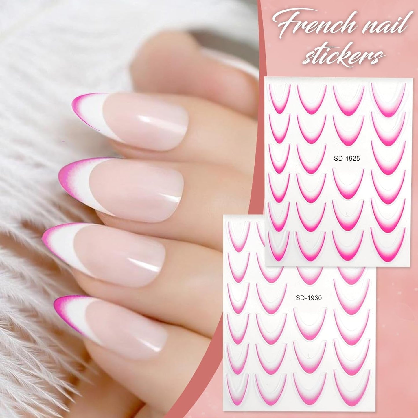 12 Stück French Tip Nagelsticker Selbstklebend Bunte French Nails Schablone Nagelaufkleber Nail Art Stickers Nageldesign DIY Nägel Zubehör (12 colores)