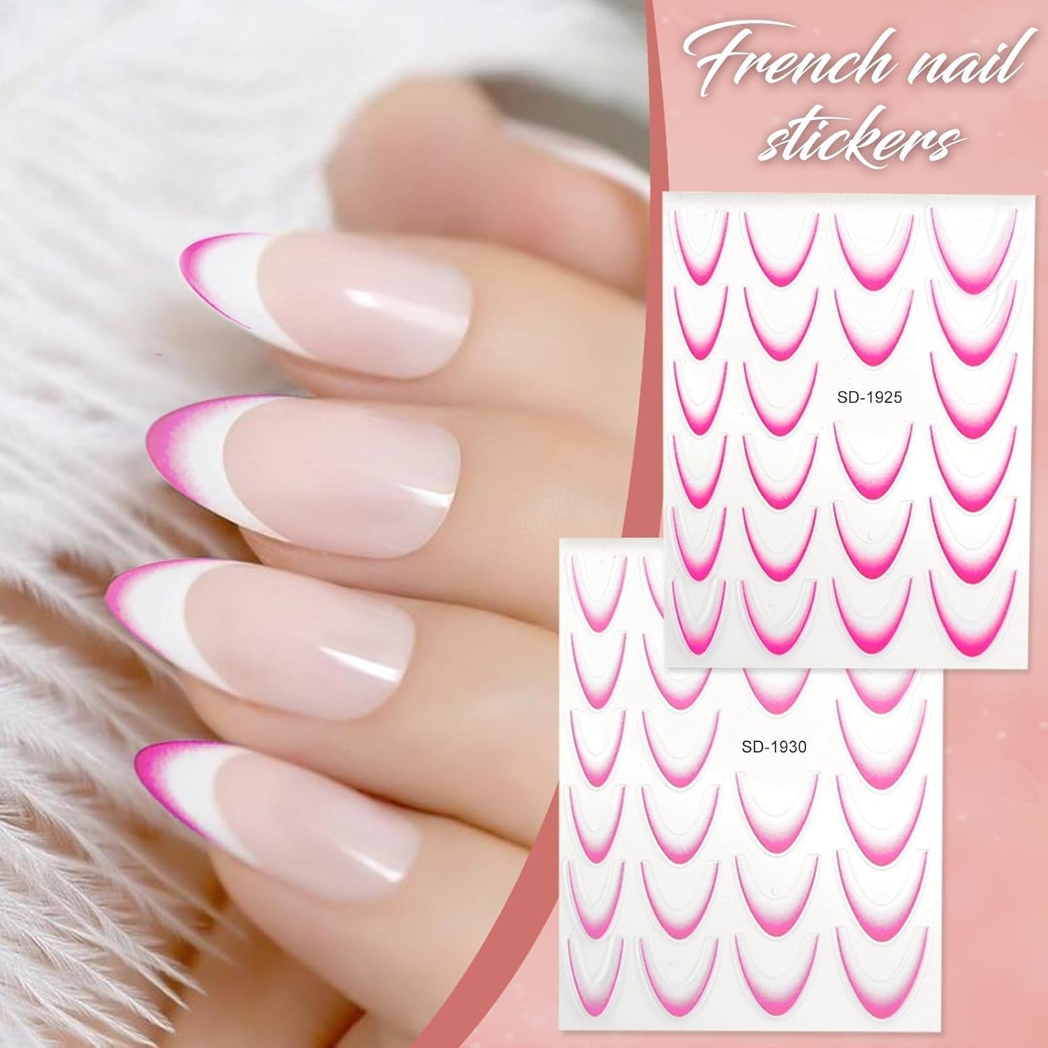 12 Stück French Tip Nagelsticker Selbstklebend Bunte French Nails Schablone Nagelaufkleber Nail Art Stickers Nageldesign DIY Nägel Zubehör (12 colores)