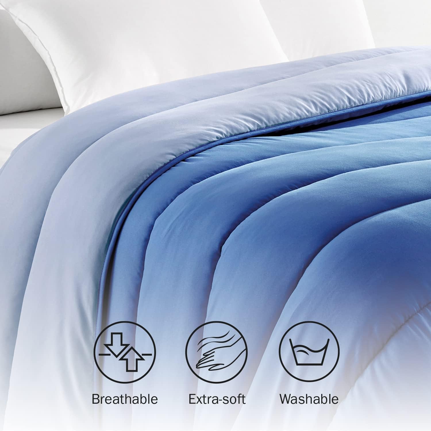 Pikolin Home - Edredón reversible 300 G - Relleno nórdico bicolor - Para cama de 90 - Cómodo, cálido, transpirable, Azul, 150 X 220 cm Edredones y edredones Naty Shop