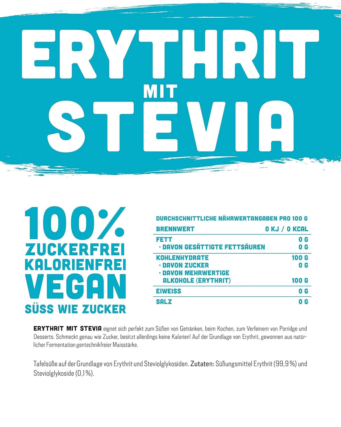 Eritritol + Stevia Sustituto natural del azúcar sin calorías 1:1, 1 Kg Edulcorantes Naty Shop
