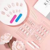 Kiiwah 48 piezas de uñas cuadradas cortas, uñas artificiales rosas, pegamento en puntas de uñas cortas, puntas de uñas postizas