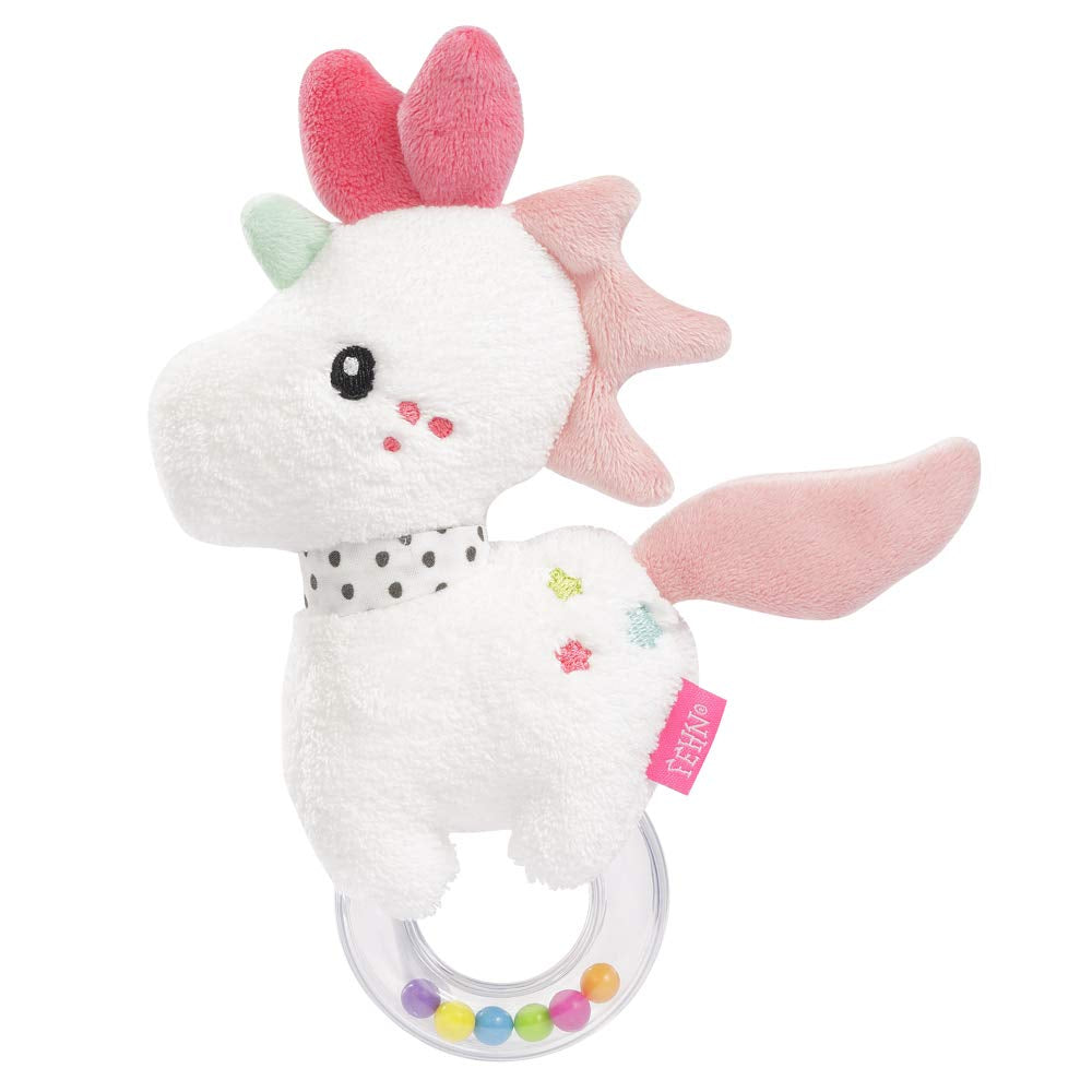 Fehn Octopus Toy Ring Bell - Sonajero, chirrido, juguete para sentir habilidades motoras - Juguete de peluche para bebé de tela suave - Juguete para bebés y niños pequeños 0+ meses Juguetes para bebés Naty Shop Unicornio