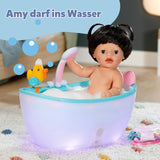 BABY Born Amy - Muñeca 36 cm - Muñeco bebé con 7 funciones para niños a partir de 1 año - Funciona sin pilas - Incluye accesorios y colchón