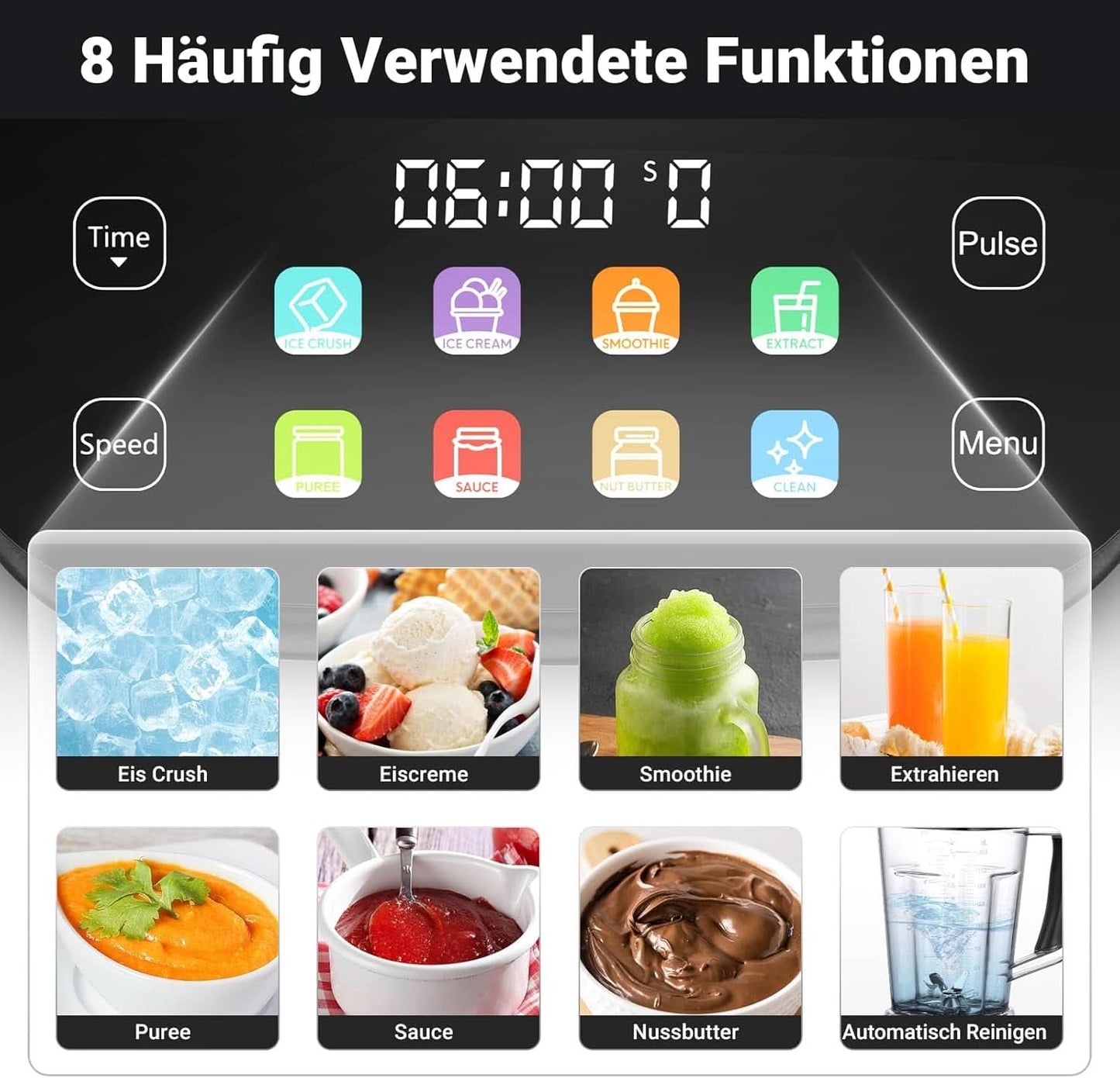 Batidora AMZCHEF, 8 menús inteligentes y 10 velocidades, Pantalla táctil LCD Cocina Naty Shop