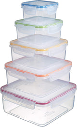 LocknLock PP Classic juego de tarros de almacenamiento de alimentos 5 piezas | 180ml, 350ml, 600ml, 870ml, 3,6L | 100% hermético al aire y al agua | sin BPA | organizador de congeladores y frigoríficos | Apto para lavavajillas y microondas Cajas para guardar alimentos Naty Shop Square 5 uds. (multicolor)