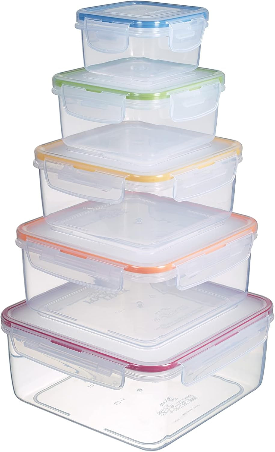 LocknLock PP Classic juego de tarros de almacenamiento de alimentos 5 piezas | 180ml, 350ml, 600ml, 870ml, 3,6L | 100% hermético al aire y al agua | sin BPA | organizador de congeladores y frigoríficos | Apto para lavavajillas y microondas Cajas para guardar alimentos Naty Shop Square 5 uds. (multicolor)