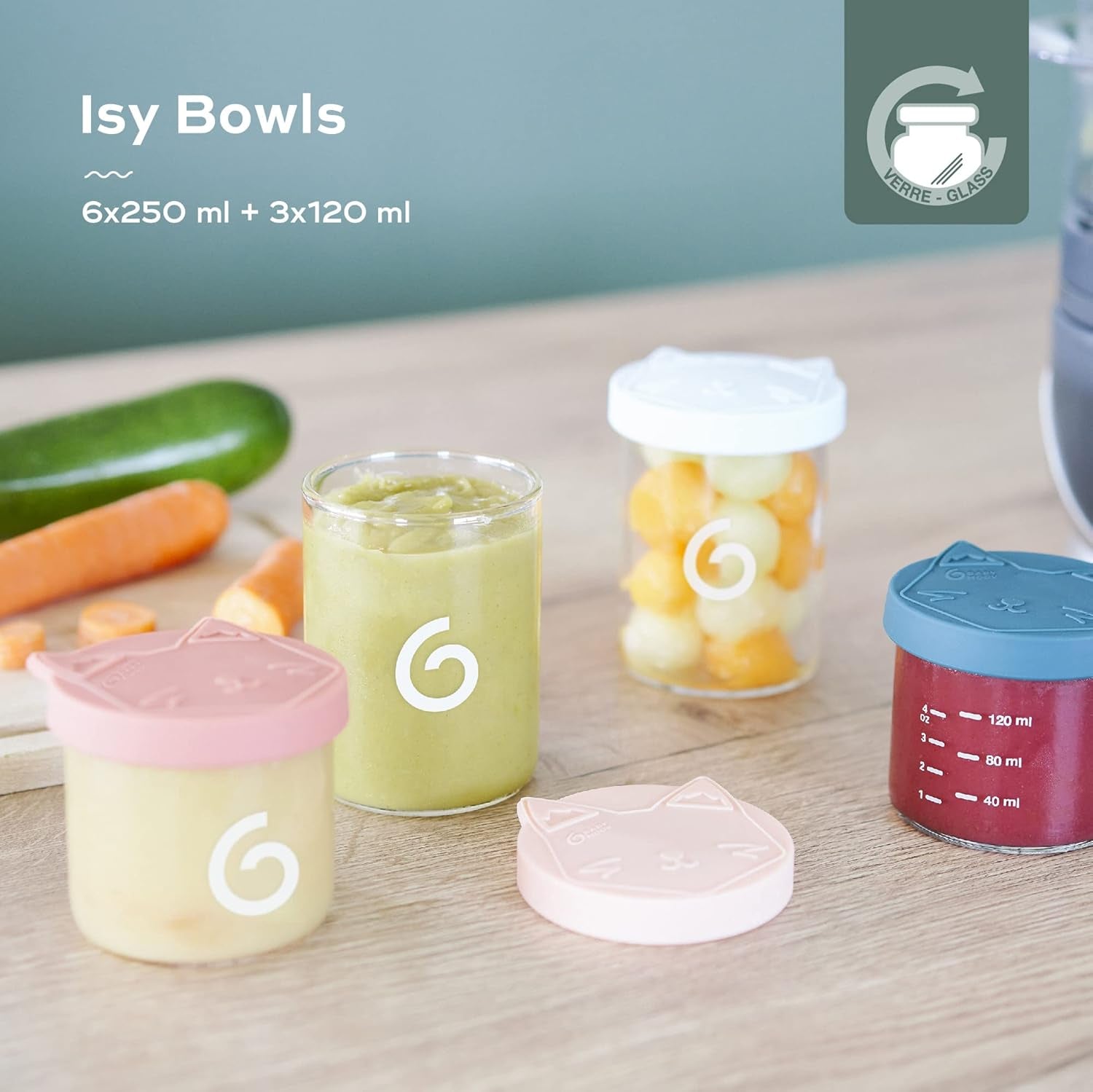Babymoov ISY BOWLS recipientes para comida para bebés de vidrio robusto y resistente a la temperatura - para almacenar/congelar comida para bebés, 6x 250ml + 3x 120ml Cajas de almacenamiento de alimentos Naty Shop