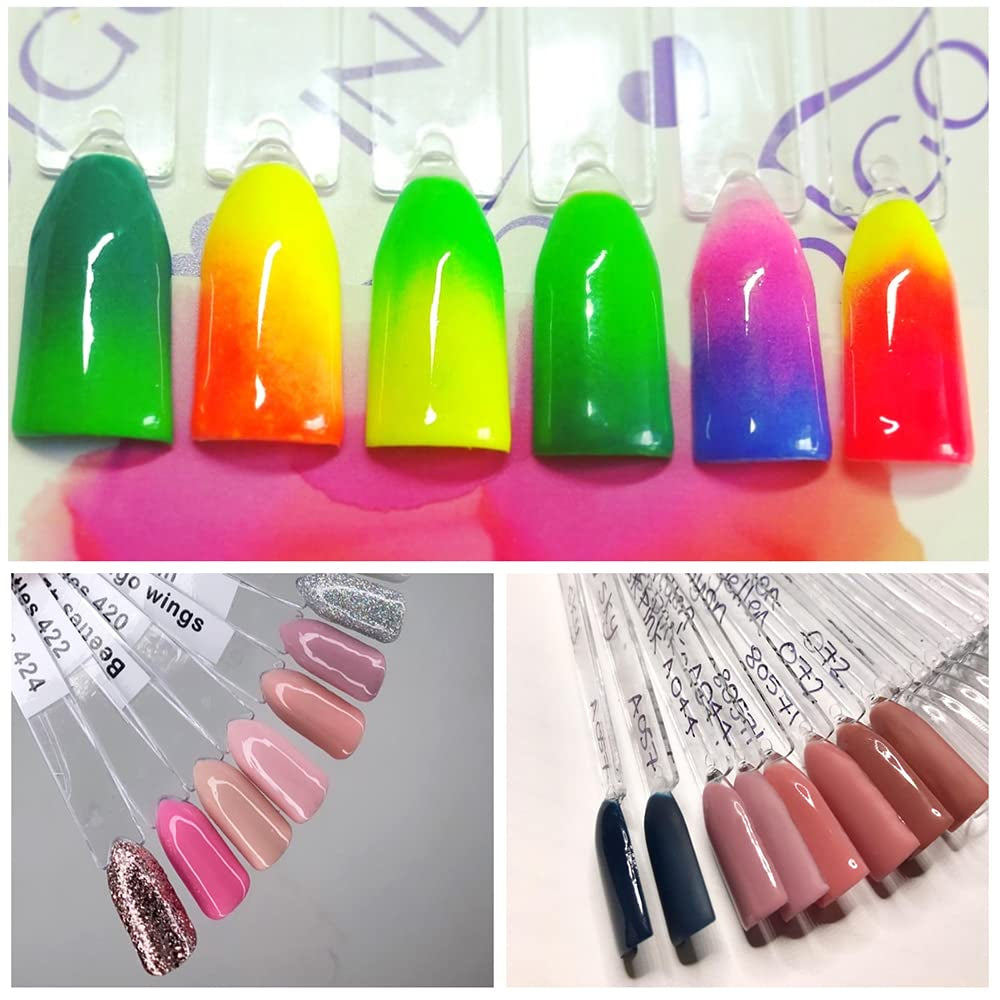 300 barras de uñas transparentes, diseños de uñas en forma de abanico, puntas de visualización a color con 6 anillos de metal, placa de uñas artificiales para salón de uñas y práctica de esmalte de gel para principiantes