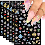 JMEOWIO 3D Nagelsticker Frühling Blumen 5 Blatt Nagelaufkleber 5D Stereoskopisch Selbstklebend Bunte Blüte Nail Art Sticker Decoración Nageldesign Zubehör