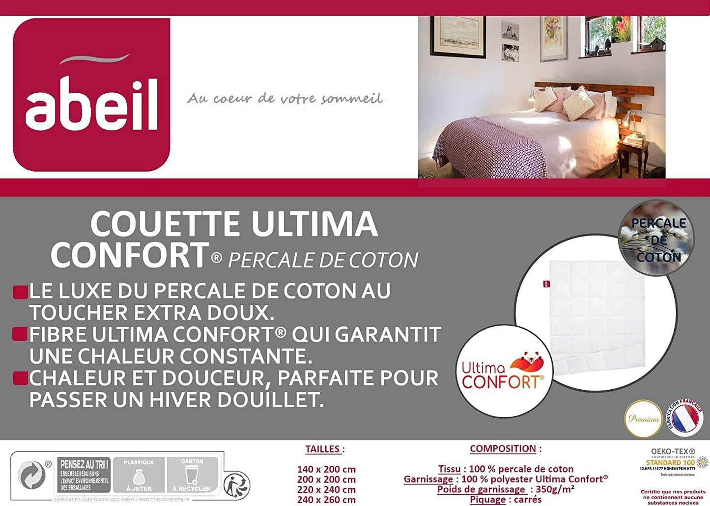 Abeil Edredón Premium Ultima Comfort Algodón Percal, 200 X 200 Cm Edredones y colchas Naty Shop