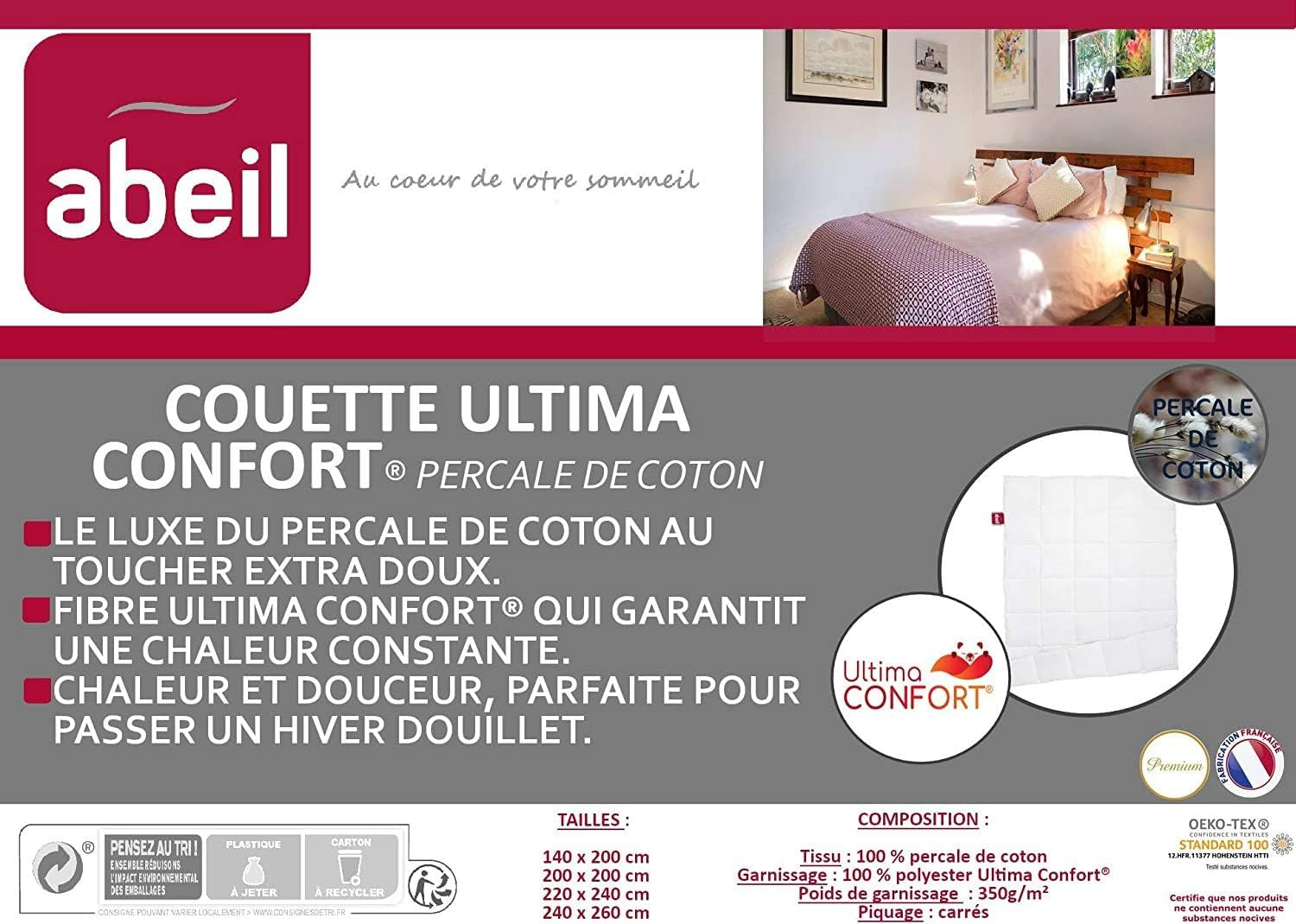 Abeil Edredón Premium Ultima Comfort Algodón Percal, 200 X 200 Cm Edredones y colchas Naty Shop