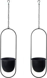 Macetas Colgantes de Metal 2 Piezas Colgador de Plantas geométrico Ovalado Negro con Macetas Jardinera Moderna de Pared y Techo Interior y Exterior 15,2 cm Macetas 2 Piezas