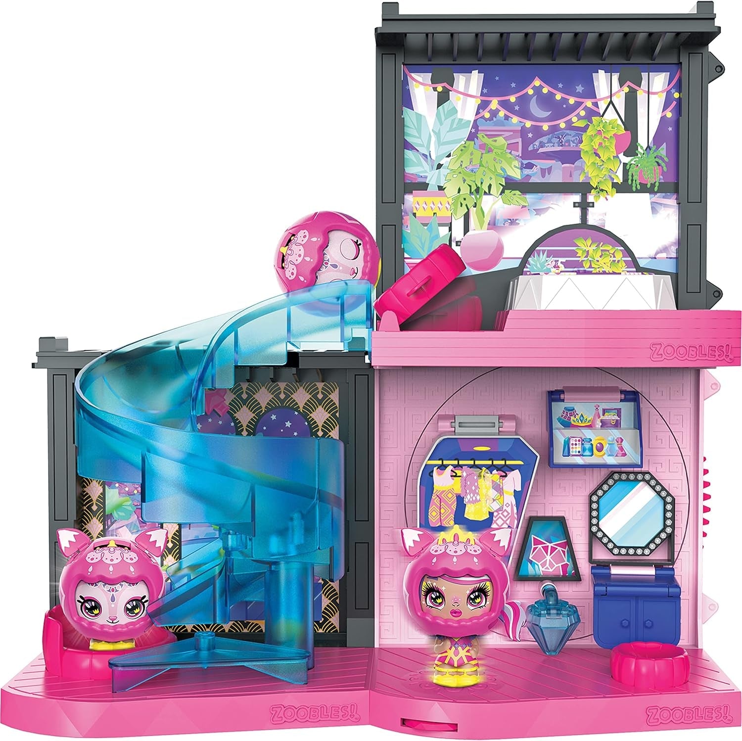 Zoobles Magic Mansion Casa de ensueño transformable de 6 habitaciones, tobogán y accesorios