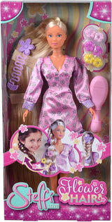 Simba 105733640 - Steffi Love Flower Hair, muñeca con pelo extra largo, incluye 6 clips, accesorio para trenza y peine, 29 cm, a partir de 3 años