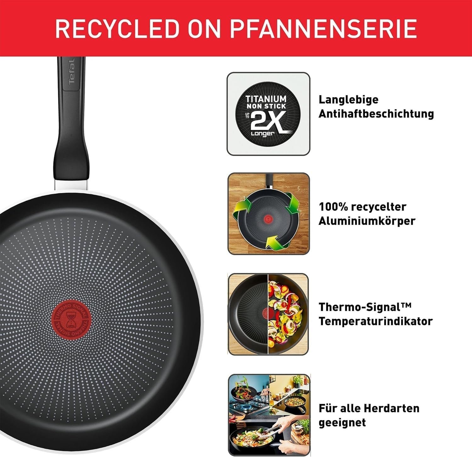 Tefal Recycled on, sartén 100% aluminio reciclado, revestimiento antiadherente, inducción Ollas y Sartenes Naty Shop