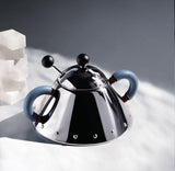 Tetera Alessi con cuchara de acero inoxidable, asas y pomo de PA, negra