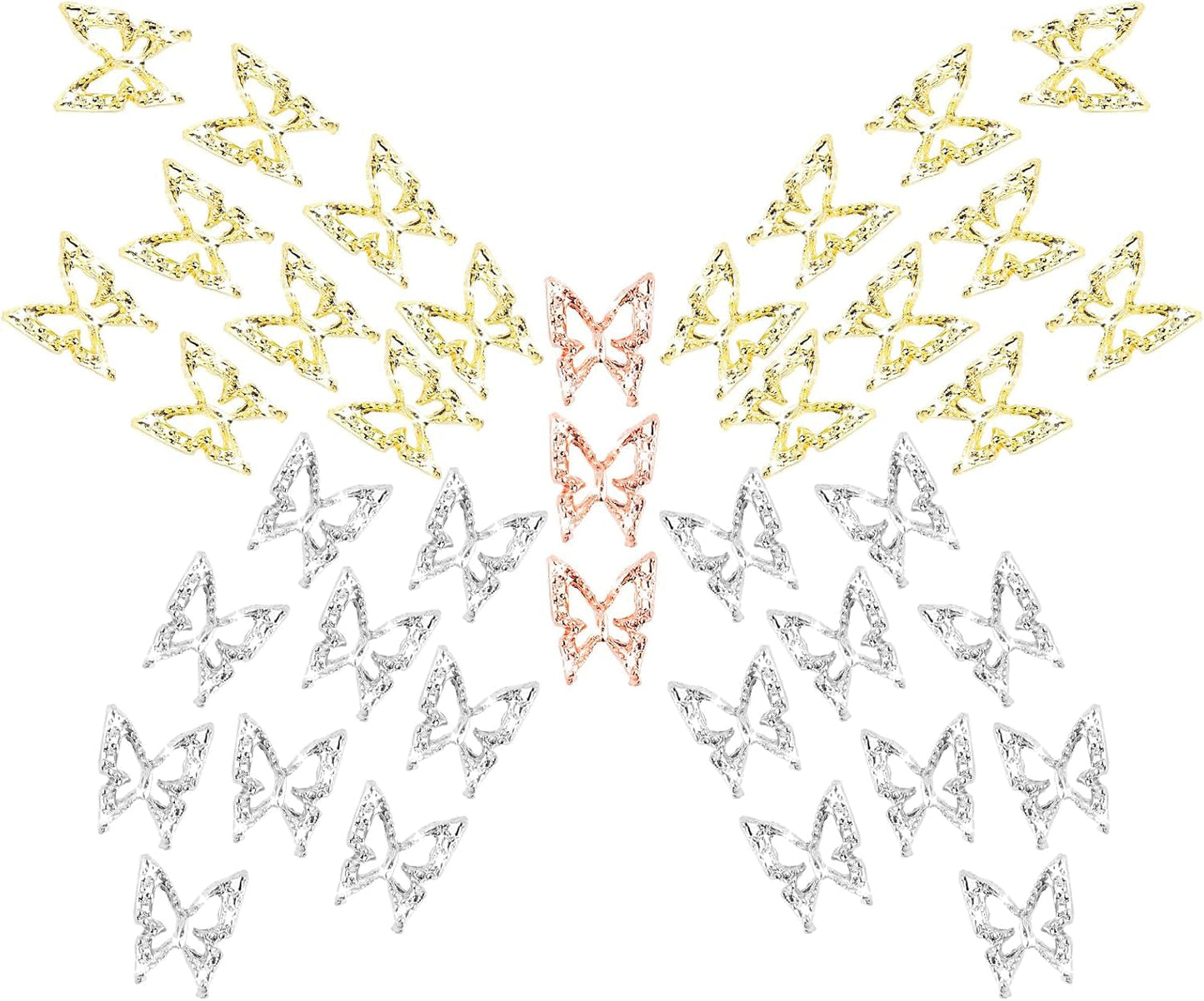 80 piezas 3D mariposa uñas encantos aleación mariposa oro plata brillo decoración uñas joyería accesorios DIY manicura para mujeres
