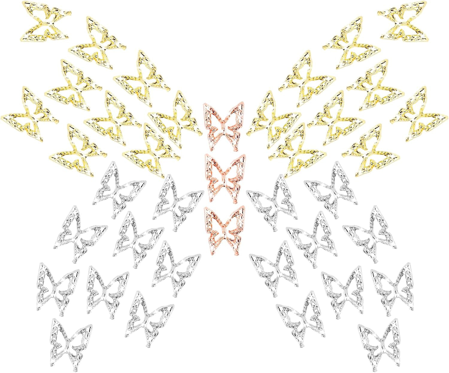 80 piezas 3D mariposa uñas encantos aleación mariposa oro plata brillo decoración uñas joyería accesorios DIY manicura para mujeres