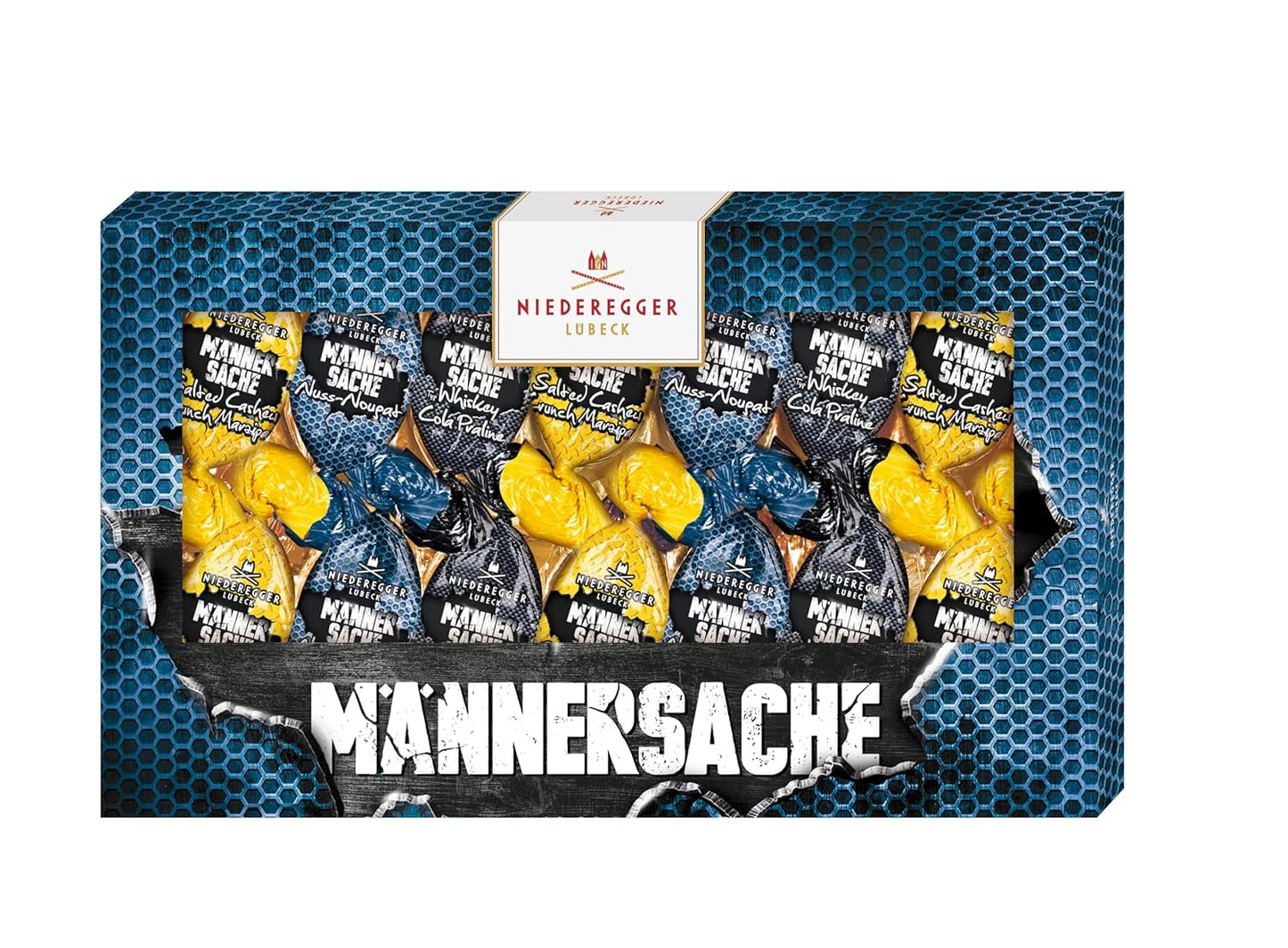 Niederegger | Regalo de Pascua | Para hombres | 1 x 175 g | Variedades: Praliné de Whisky y Cola, Turrón de Avellanas, Mazapán Crujiente de Anacardos Salados | Cubierto de chocolate con leche | Huevos de Pascua | regalo de pascua