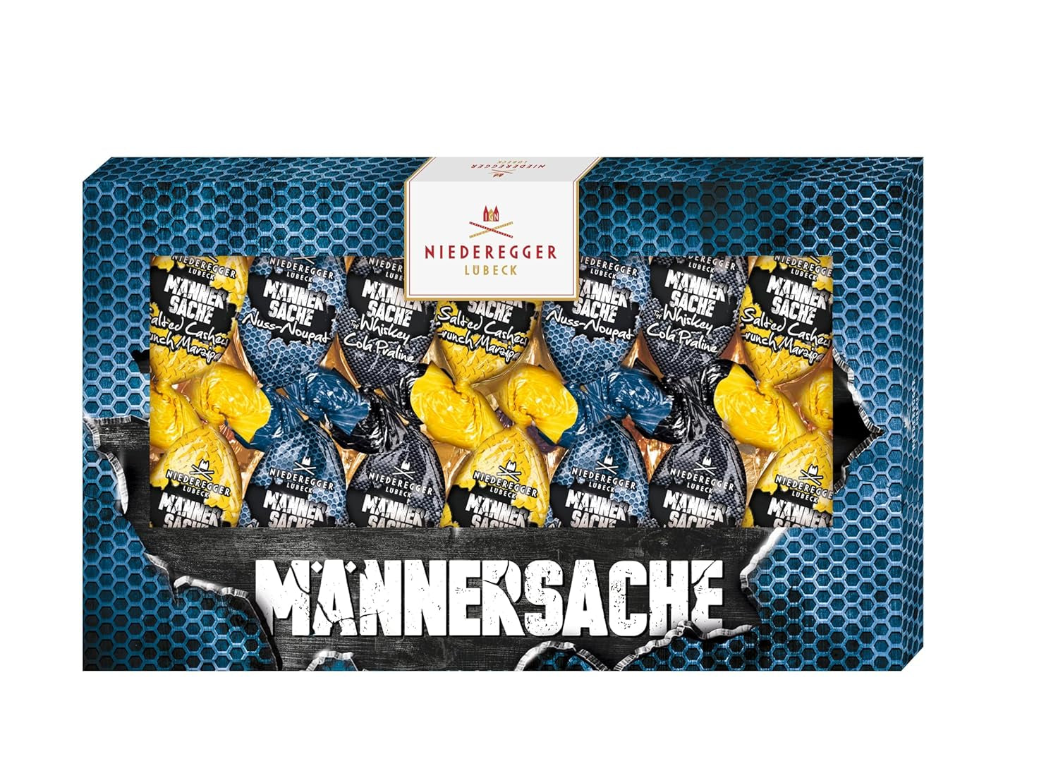 Niederegger | Regalo de Pascua | Para hombres | 1 x 175 g | Variedades: Praliné de Whisky y Cola, Turrón de Avellanas, Mazapán Crujiente de Anacardos Salados | Cubierto de chocolate con leche | Huevos de Pascua | regalo de pascua