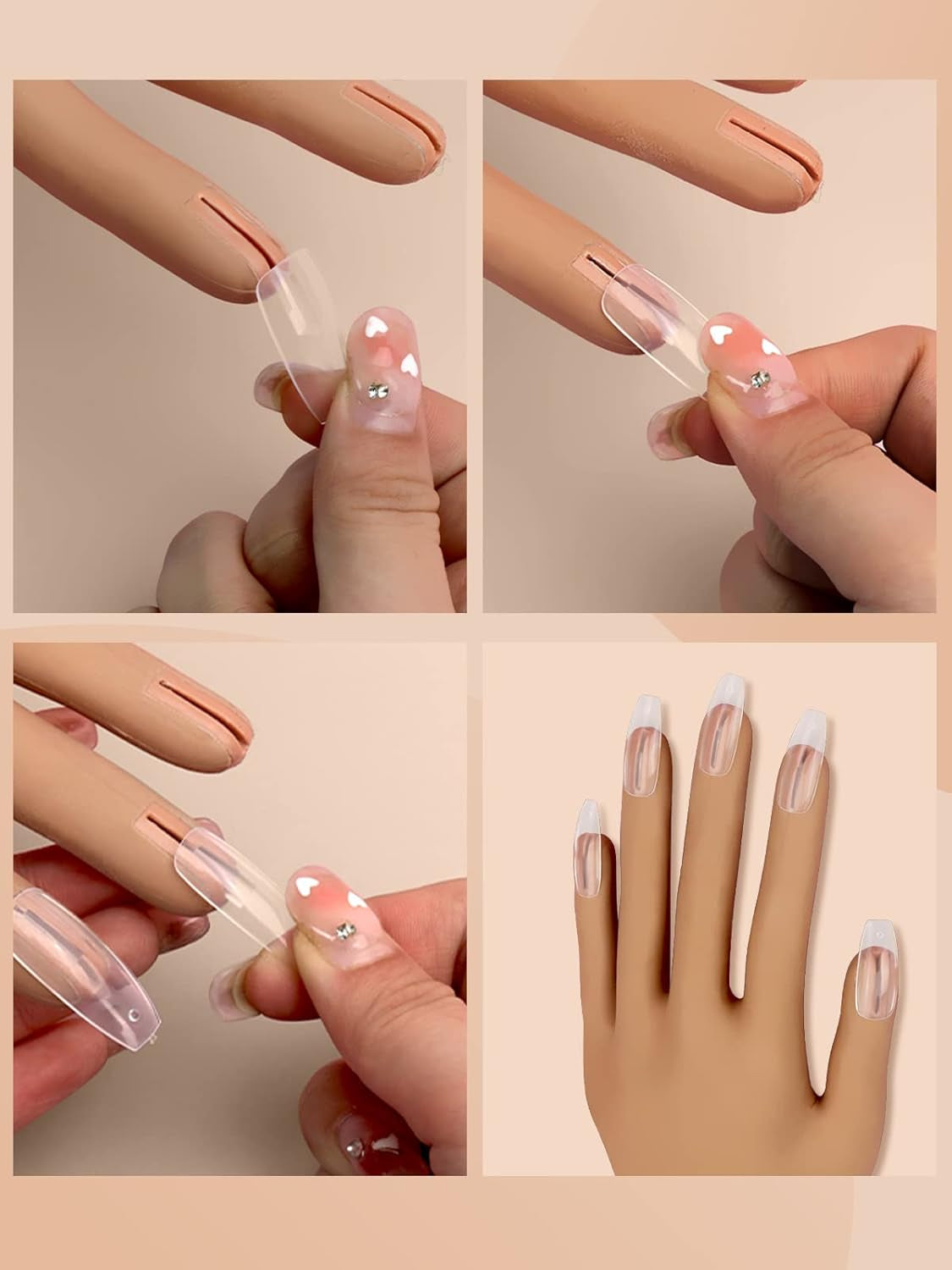 200 puntas de uñas de repuesto transparentes: puntas de uñas acrílicas para práctica manual para diseño de uñas
