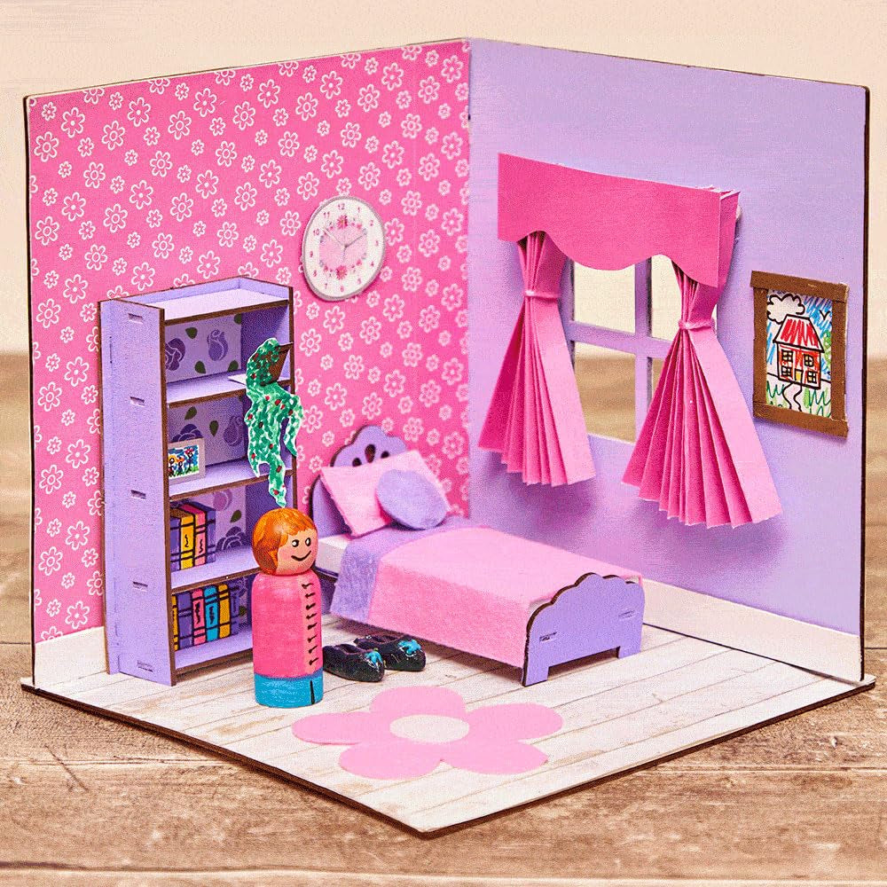 Baker Ross FN255 Mini kit de casa de muñecas de madera - Kit de casa de muñecas de 1 pieza para niños Kit de manualidades DIY
