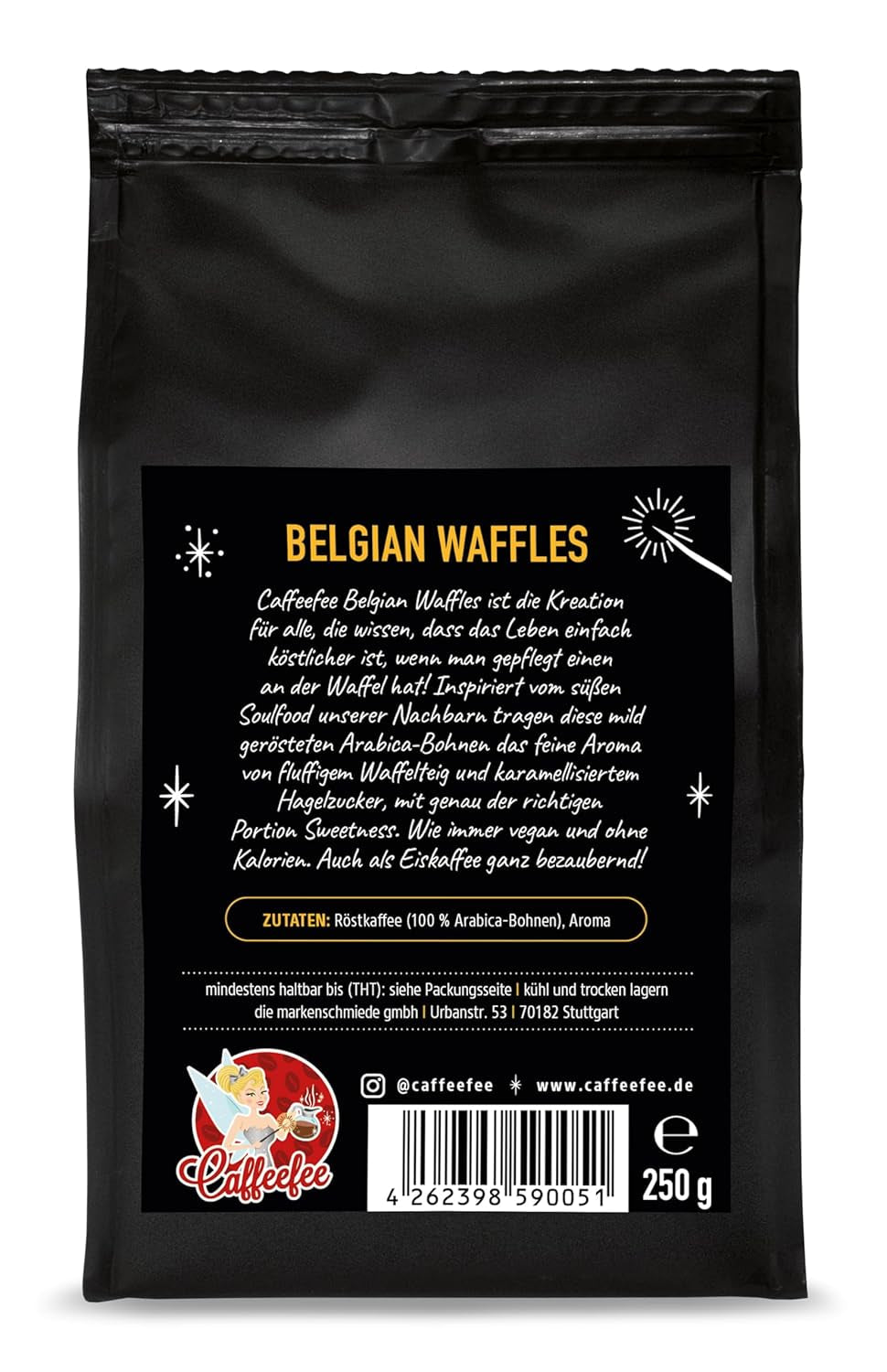 Caffeefee Belgian Waffles Bohnen, 250 g, Röstkaffee aromatizado