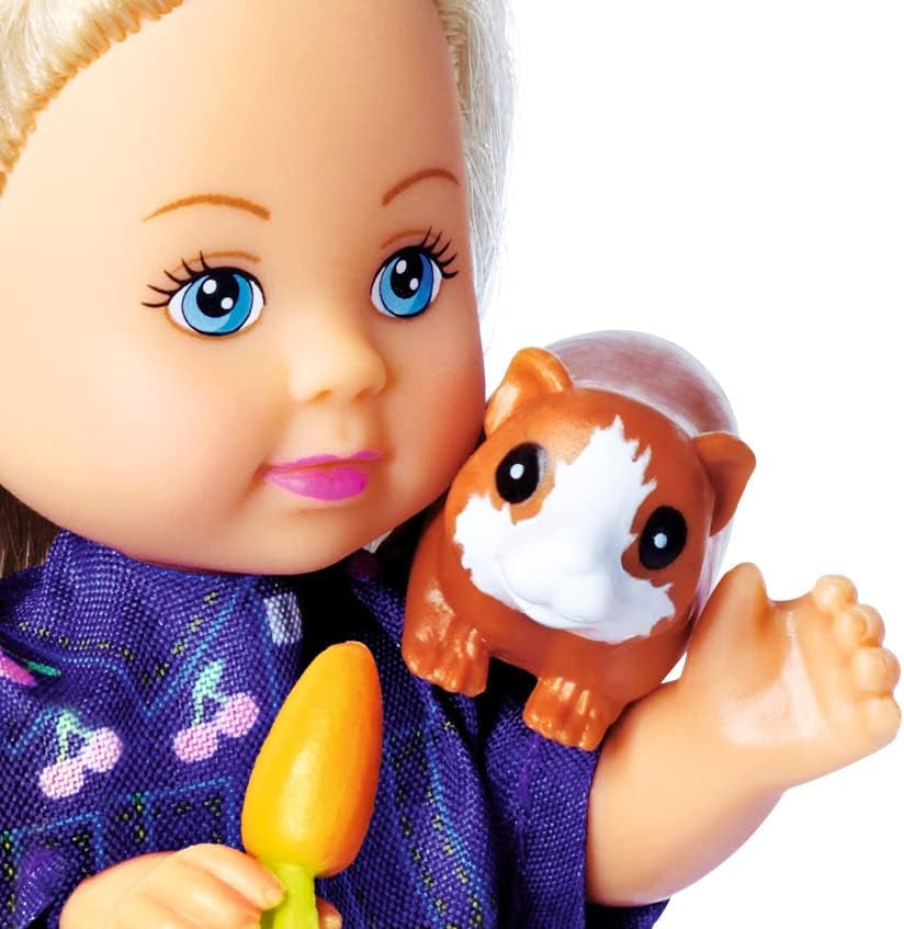 Muñeco Simba Evi Love Guinea Pigs con dos cobayas y casa, botella de agua y zanahorias, 12 cm, a partir de 3 años