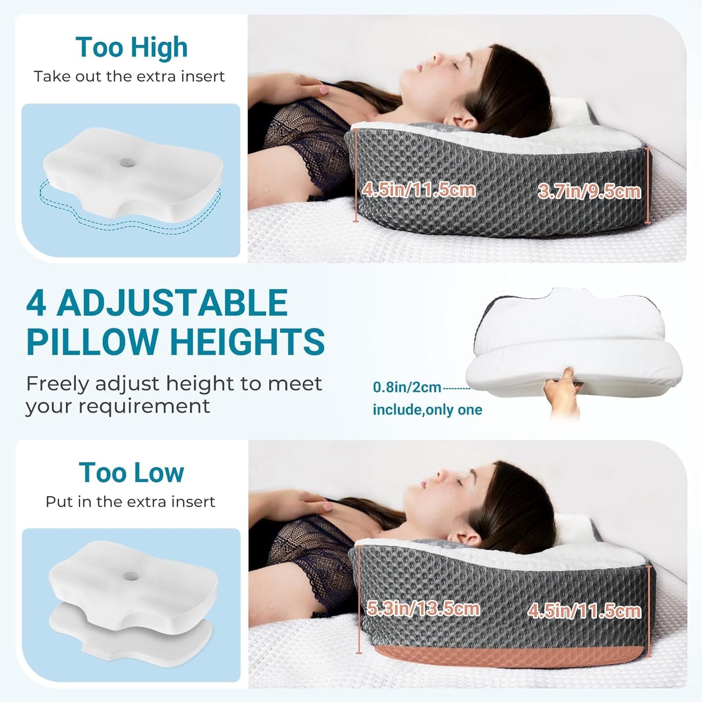 Elviros Almohada ortopédica de espuma viscoelástica Almohada para el dolor de cuello Almohada para dormir Almohada cervical ergonómica Almohada de apoyo para el cuello Almohada antirronquidos para personas que duermen de lado boca abajo Almohadas ortopédicas cervicales blancas Naty Shop