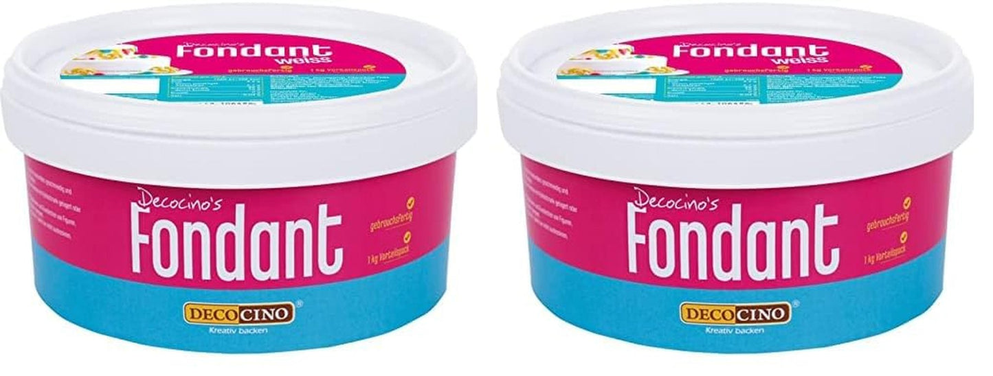 DECOCINO fondant blanco - paquete económico de 7 kilogramos - ideal para decorar tartas, tartas, cake pops - pasta de azúcar Naty Shop vegana y sin lactosa 1 kg (paquete de 2)