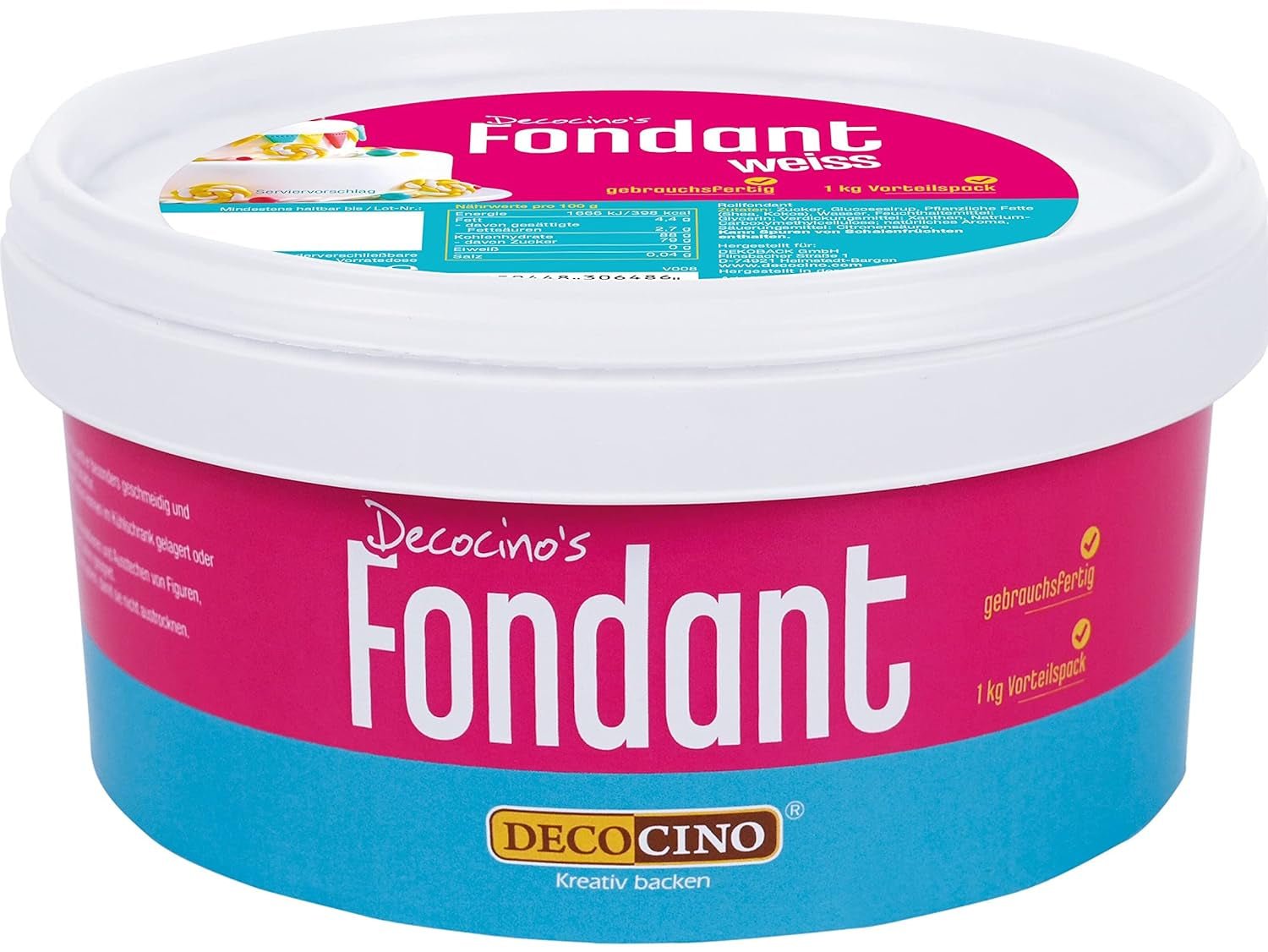 DECOCINO fondant blanco - paquete económico de 7 kilogramos - ideal para decorar tartas, tartas, cake pops - pasta de azúcar vegana y sin lactosa Naty Shop 1 kg