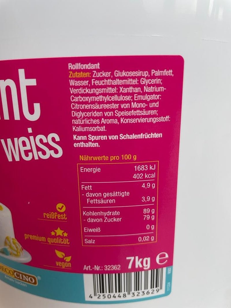 DECOCINO fondant blanco - pack económico de 7 kilos - ideal para decorar tartas, tartas, cake pops - Pasta de azúcar vegana y sin lactosa Naty Shop