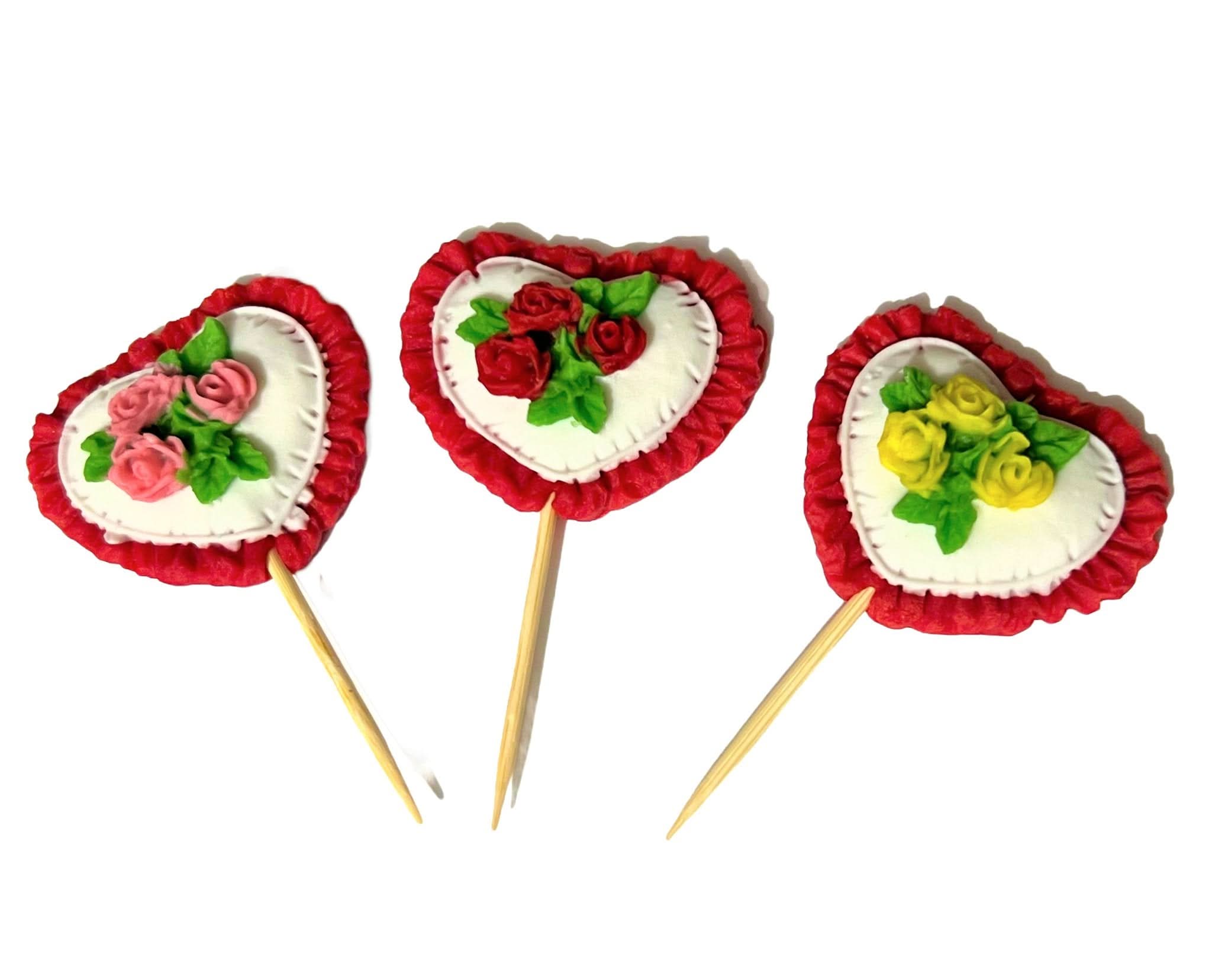 Decoración de azúcar comestible, corazones con rosas Decoraciones de Pasta de Azúcar Nati Shop