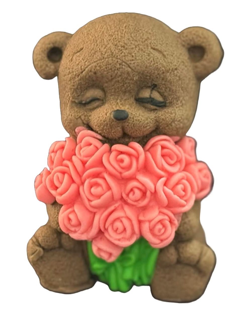 Decoración de azúcar comestible, Oso con ramo de rosas Decoraciones de Pasta de Azúcar Nati Shop