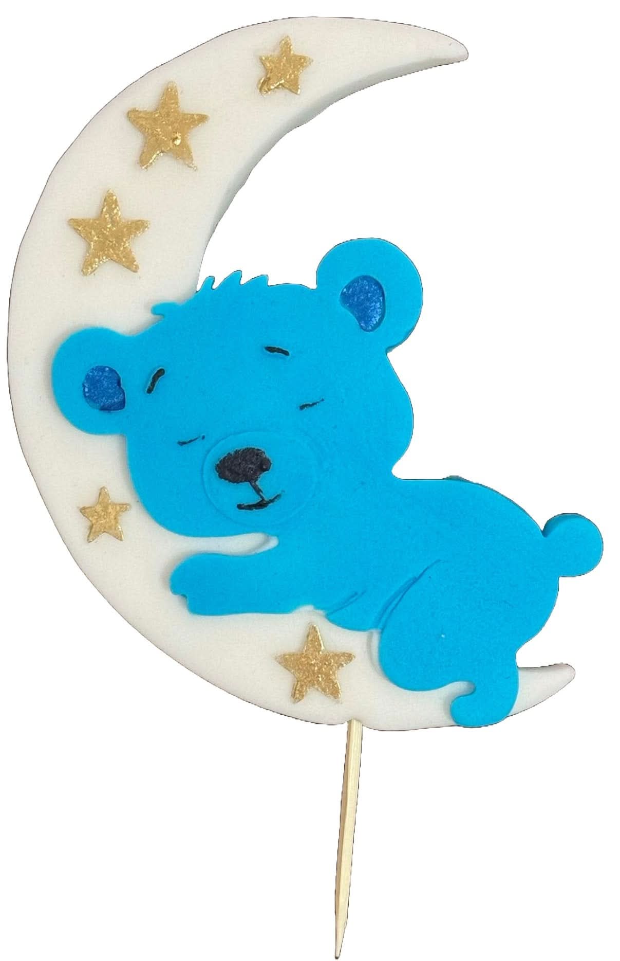 Decoración de azúcar comestible, osito azul en la luna Decoraciones en pasta de azúcar Nati Shop