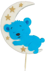 Decoración de azúcar comestible, osito azul en la luna Decoraciones en pasta de azúcar Nati Shop
