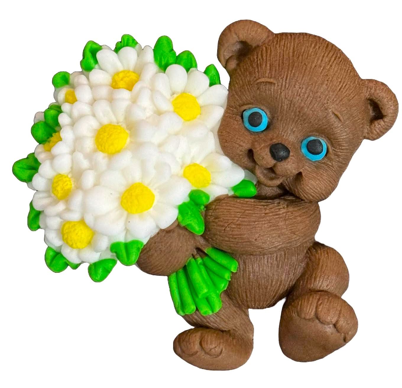 Decoración de azúcar comestible, osito de peluche con ramo de flores Decoraciones de Pasta de Azúcar Nati Shop