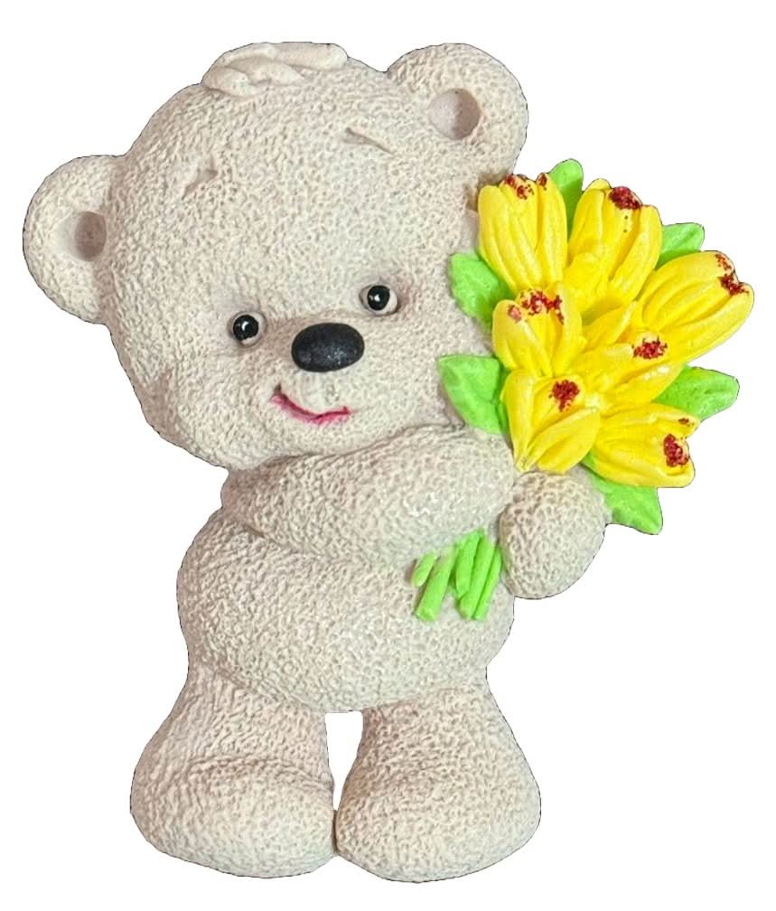 Decoración de azúcar comestible, Osito de peluche con ramo de tulipanes Decoraciones de Pasta de Azúcar Nati Shop