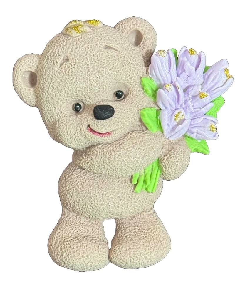 Decoración de azúcar comestible, Osito de peluche con ramo de tulipanes Decoraciones de Pasta de Azúcar Nati Shop