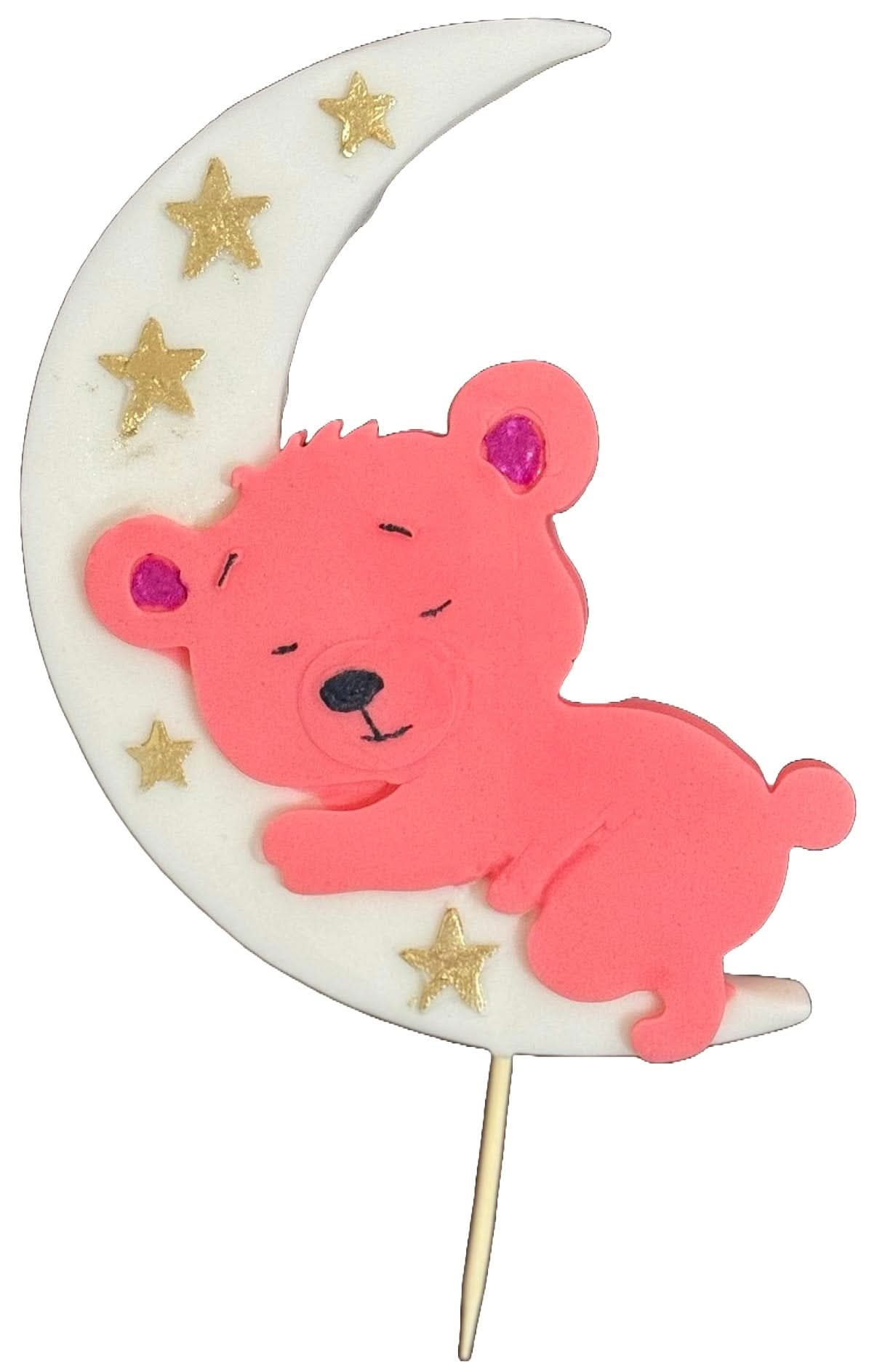 Decoración de azúcar comestible, Osito rosa en la luna Decoraciones de Pasta de Azúcar Nati Shop