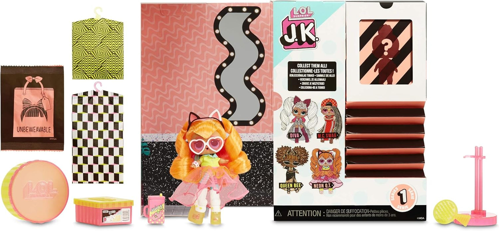 Jajaja ¡Sorpresa! 570776E7CAZ JK Mini Fashion Doll - 15 Sorpresas, Ropa y Accesorios - Coleccionables - Neon QT
