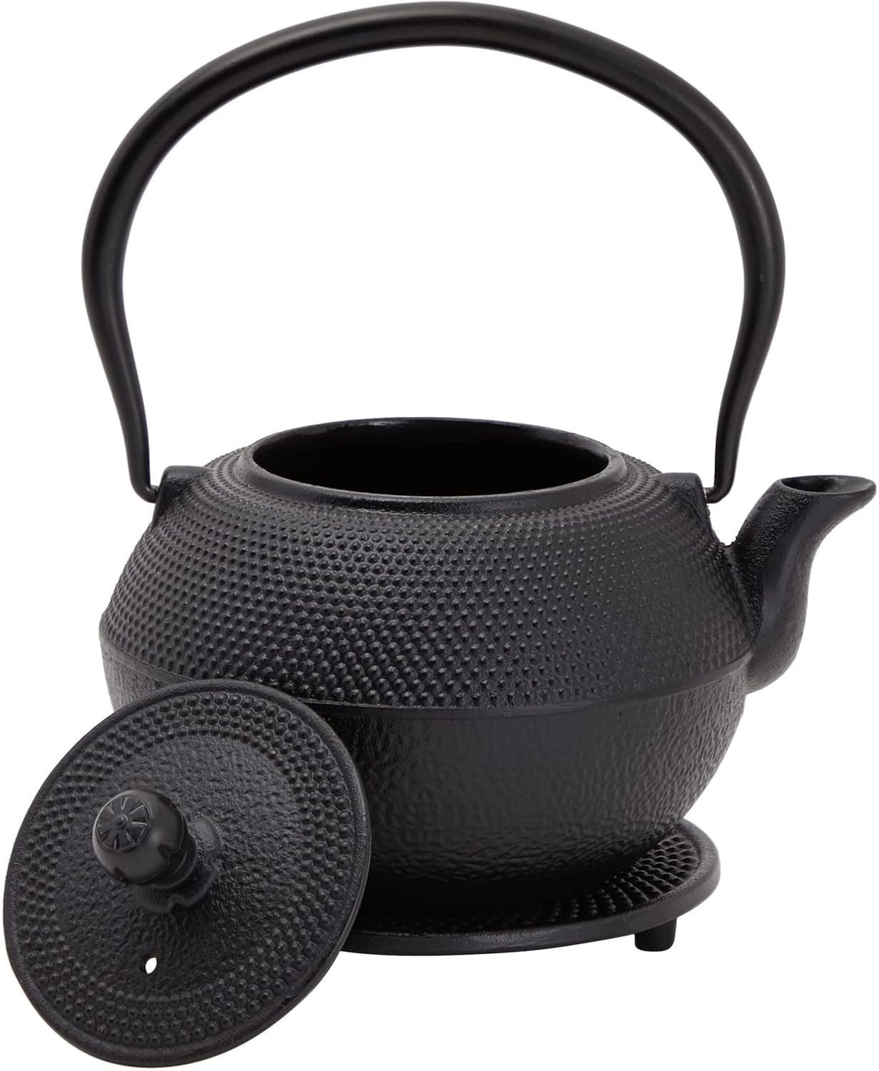 Juvale Juego de té japonés con tetera de hierro fundido (1200 ml), platillo y 2 tazas, juego de té estilo Tetsubin, negro