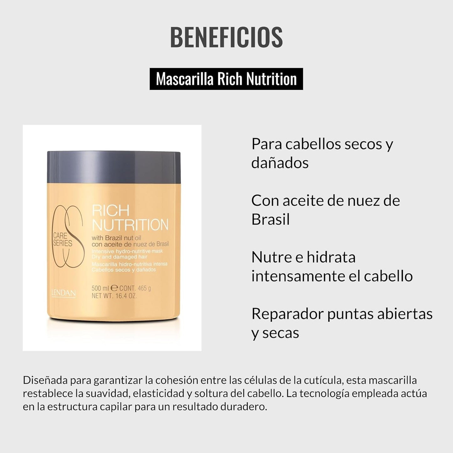 Mascarilla capilar hidratante - Nutrición rica - 500 ml - cabello seco y dañado - con aceite de nuez de Brasil - nutre y aporta hidratación intensa al cabello, repara Naty Shop Hair Mask