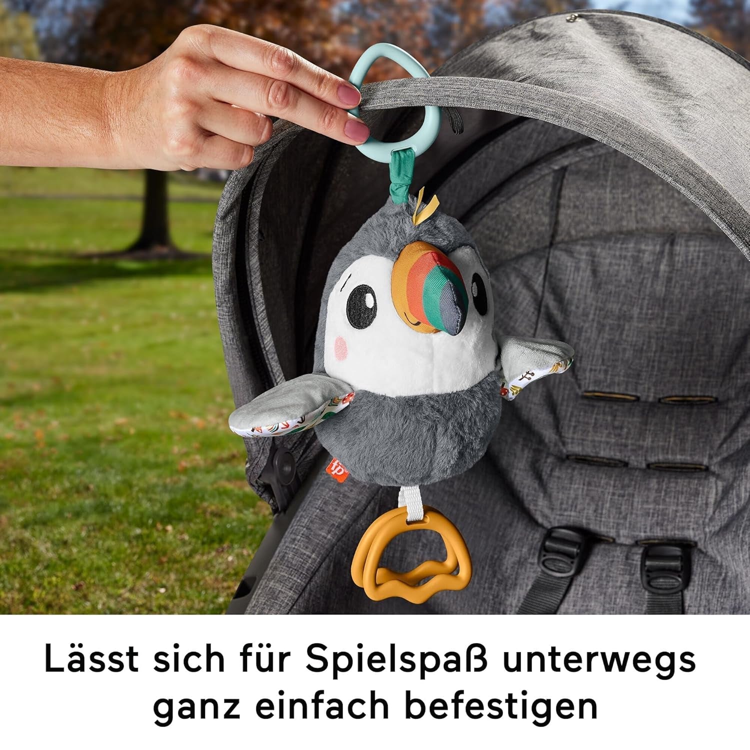 FISHER-PRICE Flap & Go Toucan - Cochecito de peluche que promueve la motricidad fina y las habilidades sensoriales del recién nacido desde el nacimiento HNX66 Baby Toys Naty Shop