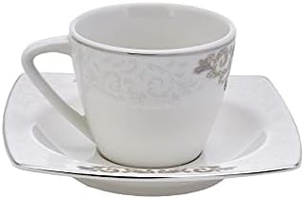 KARACA Nazende Juego de tazas de café expreso de porcelana - Tazas de café turco con platillos de 80 ml, servicio de café moderno de 12 piezas con 6 tazas de café y 6 platillos, tazas de moca - Blanco